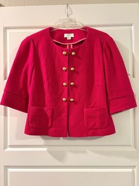 LOFT Vintage Hot Pink Wool-Blend Jacket with Patch Trim